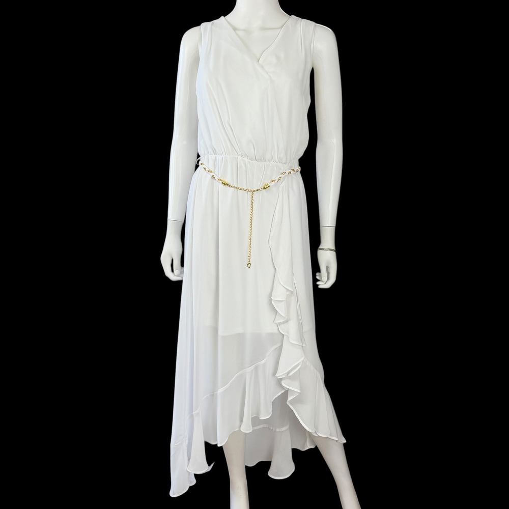Fairy Whimsical Goddess Ethereal Resort Flowy Sheer Asymmetrical Midi Dress S